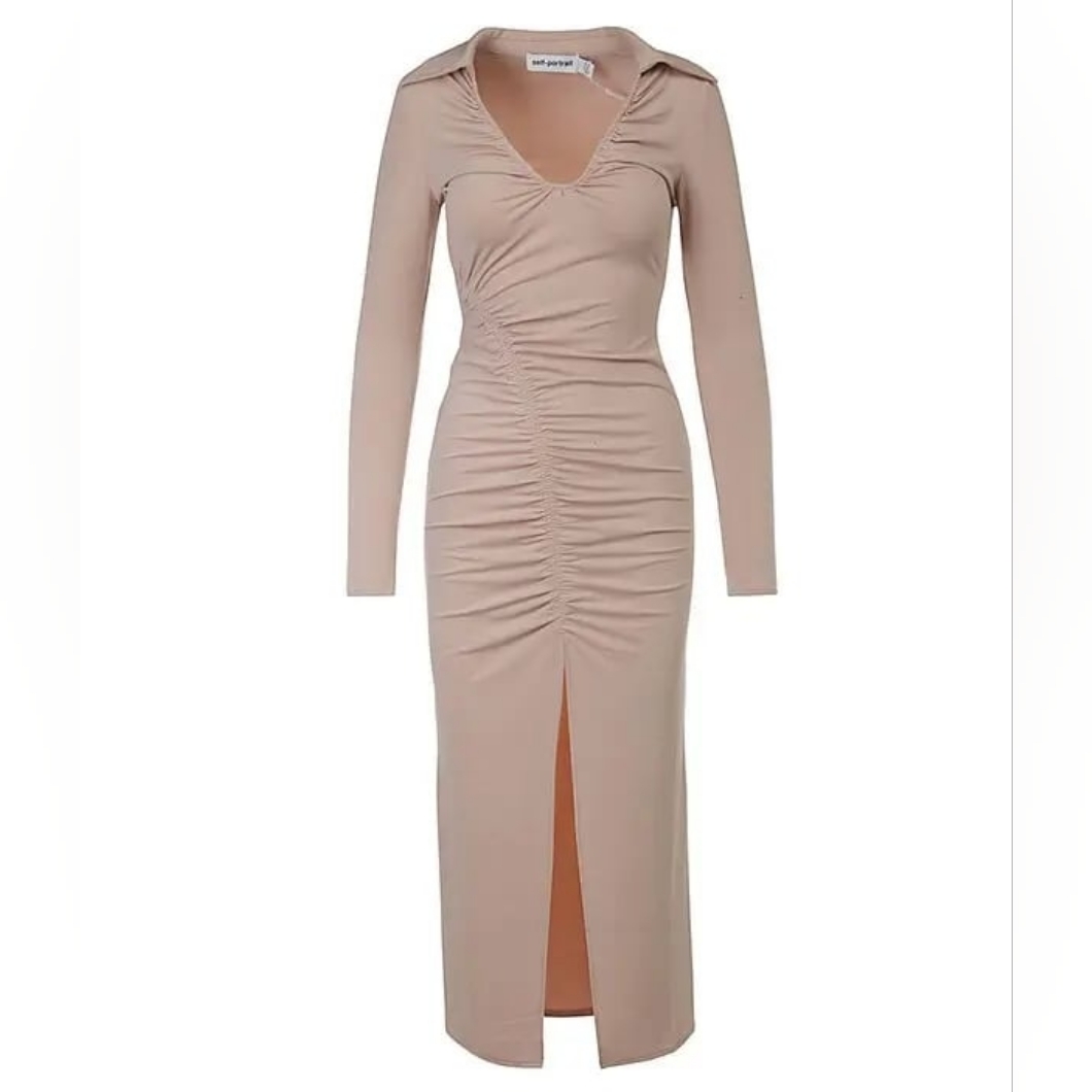Self Portrait Jersey Gathered Long Sleeve Dress